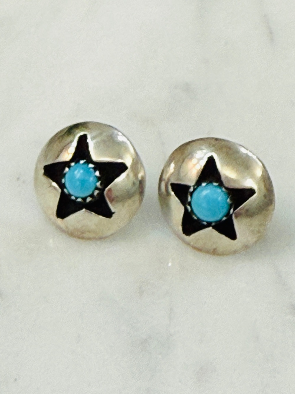 Vintage Navajo Sterling Shadowbox 5 Point Star Turquoise Stud Earrings